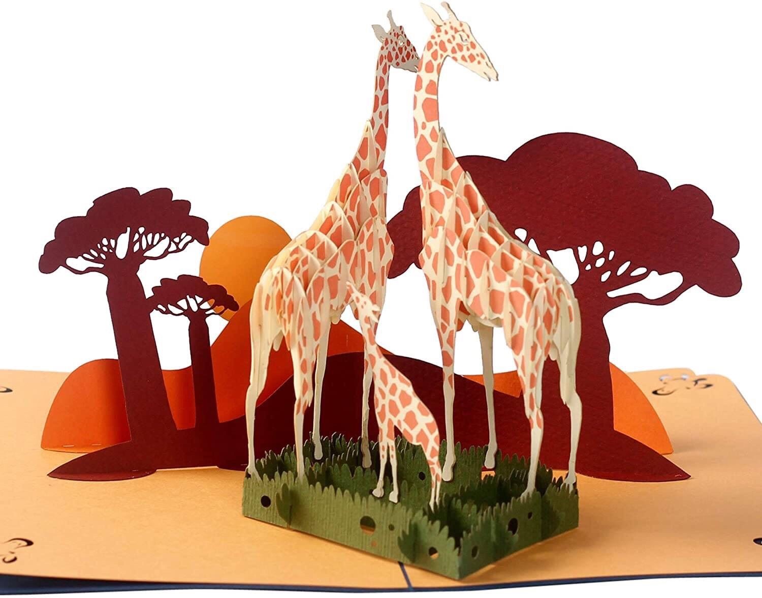 3D Birthday Card - 3D Animal Card - Giraffe Family - D45