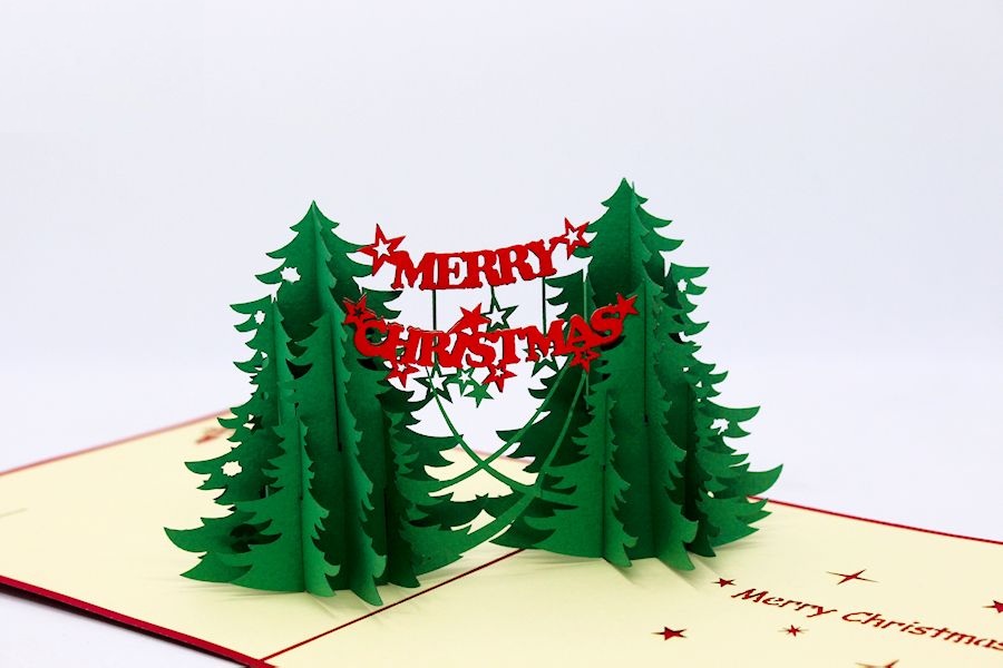 3D Christmas Card - Exquisite Double Pine Tree - NOL10