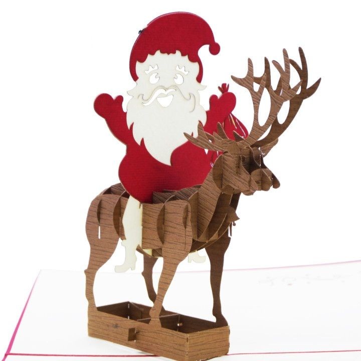 3D Christmas Card - Exquisite Santa Claus and Reindeer - NOT07