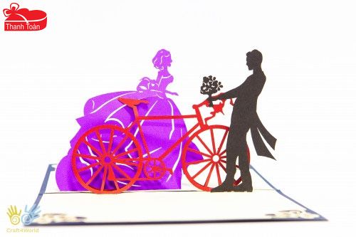 NCN12 Couple with red bicycle (SMALL) 3D Pop Up Card