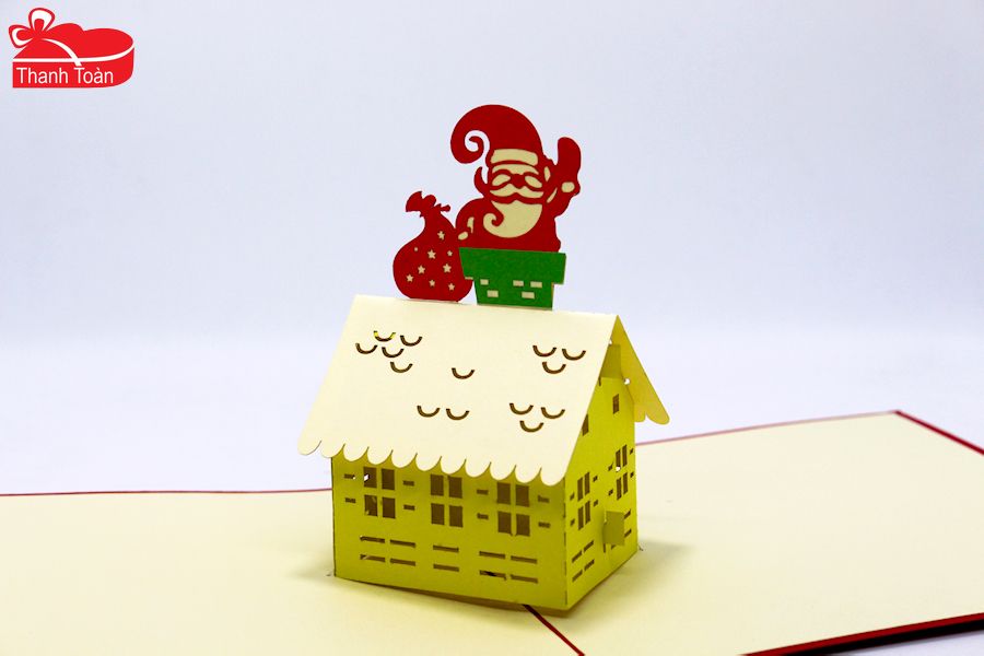 NOL09 Santa Claus climbing the chimney  3D Pop Up Card