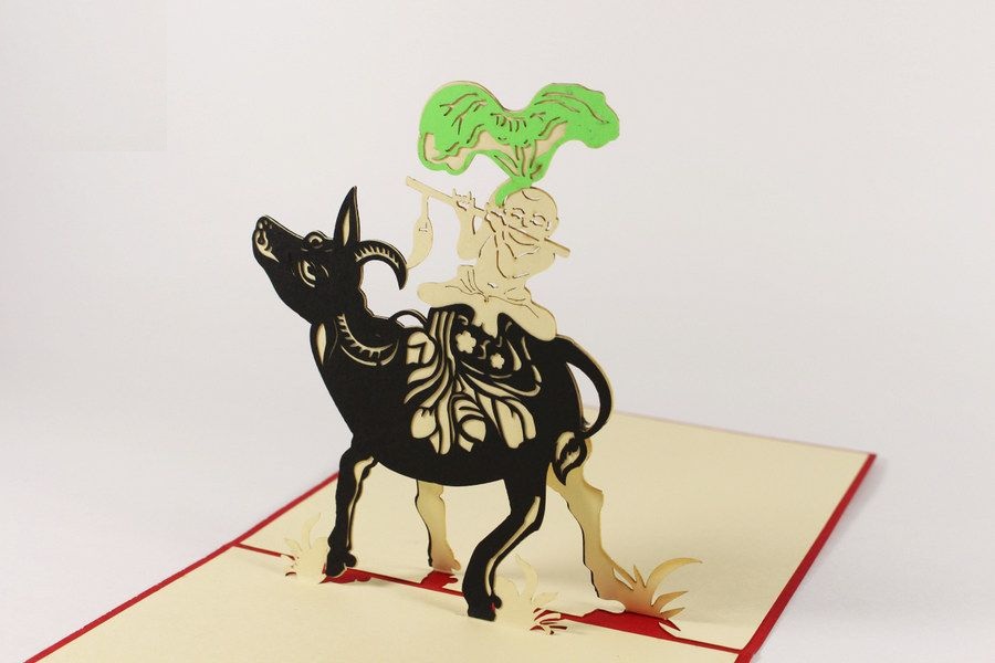 Vietnamese 3D card - Painting of a shepherd playing the flute - NV33