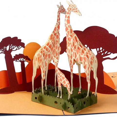 3D Birthday Card - 3D Animal Card - Giraffe Family - D45