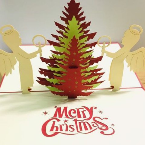 3d card - Angel and Christmas tree - NOT11
