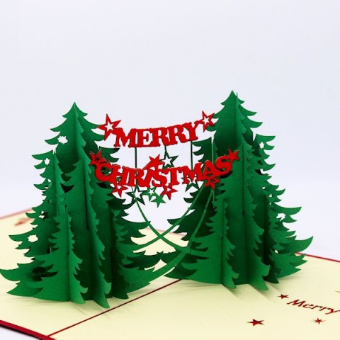3D Christmas Card - Exquisite Double Pine Tree - NOL10