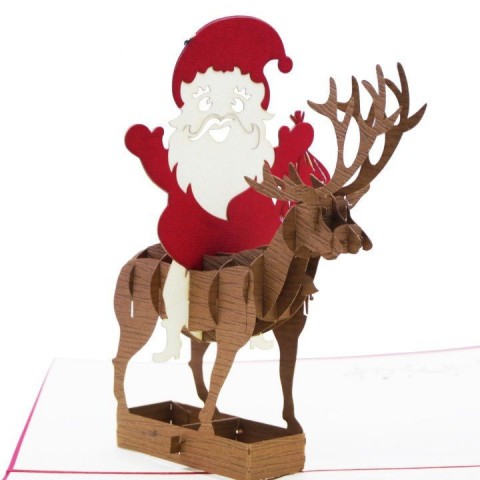 3D Christmas Card - Exquisite Santa Claus and Reindeer - NOT07