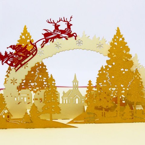 3D Christmas Card - Reindeer Flying Through the Forest of Maple Trees - NOT12