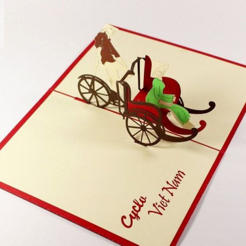 Thanh Toan 3d card - Cyclo and ao dai girl - NCN41