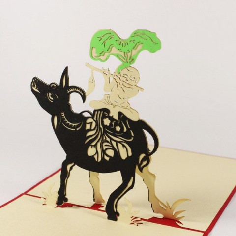 Vietnamese 3D card - Painting of a shepherd playing the flute - NV33